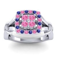 Pink Tourmaline Fashion Ring In 14k White Gold With Blue Sapphire – Pattaka Simple Ring