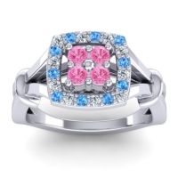 Pink Tourmaline Fashion Ring In 14k White Gold With Lab Diamond And Swiss Blue Topaz – Pattaka Simple Ring