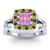 Pink Tourmaline Fashion Ring In 14k White Gold With Garnet And Peridot – Pattaka Simple Ring
