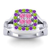 Pink Tourmaline Fashion Ring In 14k White Gold With Peridot And Amethyst – Pattaka Simple Ring