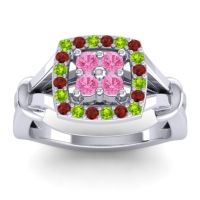 Pink Tourmaline Fashion Ring In 14k White Gold With Peridot And Garnet – Pattaka Simple Ring