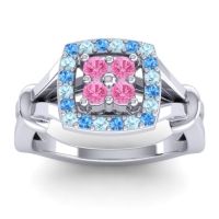Pink Tourmaline Fashion Ring In 14k White Gold With Swiss Blue Topaz And Aquamarine – Pattaka Simple Ring