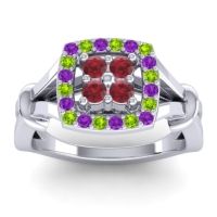 Ruby Fashion Ring In 14k White Gold With Amethyst And Peridot – Pattaka Simple Ring