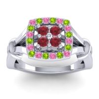Ruby Fashion Ring In 14k White Gold With Pink Tourmaline And Peridot – Pattaka Simple Ring