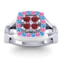 Ruby Fashion Ring In 14k White Gold With Swiss Blue Topaz And Pink Tourmaline – Pattaka Simple Ring
