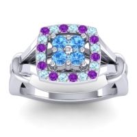 Swiss Blue Topaz Fashion Ring In 14k White Gold With Amethyst And Aquamarine – Pattaka Simple Ring