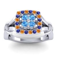 Swiss Blue Topaz Fashion Ring In 14k White Gold With Citrine And Blue Sapphire – Pattaka Simple Ring