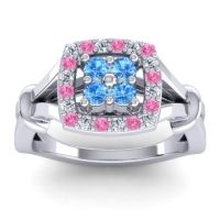 Swiss Blue Topaz Fashion Ring In 14k White Gold With Lab Diamond And Pink Tourmaline – Pattaka Simple Ring