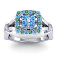 Swiss Blue Topaz Fashion Ring In 14k White Gold With Emerald – Pattaka Simple Ring