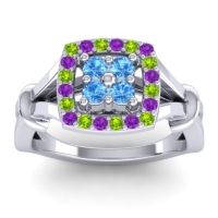 Swiss Blue Topaz Fashion Ring In 14k White Gold With Peridot And Amethyst – Pattaka Simple Ring