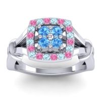 Swiss Blue Topaz Fashion Ring In 14k White Gold With Pink Tourmaline And Aquamarine – Pattaka Simple Ring