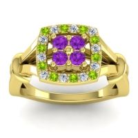 Amethyst Fashion Ring In 14k Yellow Gold With Peridot And Diamond – Pattaka Simple Ring