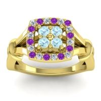 Aquamarine Fashion Ring In 14k Yellow Gold With Lab Diamond And Amethyst – Pattaka Simple Ring