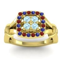Aquamarine Fashion Ring In 14k Yellow Gold With Garnet And Blue Sapphire – Pattaka Simple Ring