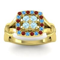 Aquamarine Fashion Ring In 14k Yellow Gold With Garnet And Swiss Blue Topaz – Pattaka Simple Ring
