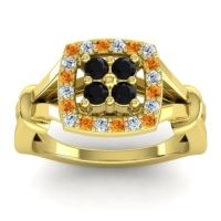 Black Onyx Fashion Ring In 14k Yellow Gold With Citrine And Lab Diamond – Pattaka Simple Ring