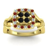 Black Onyx Fashion Ring In 14k Yellow Gold With Diamond And Garnet – Pattaka Simple Ring