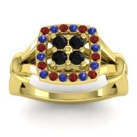 Black Onyx Fashion Ring In 14k Yellow Gold With Garnet And Blue Sapphire – Pattaka Simple Ring