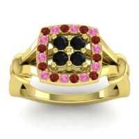 Black Onyx Fashion Ring In 14k Yellow Gold With Garnet And Pink Tourmaline – Pattaka Simple Ring