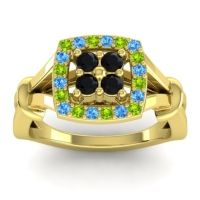 Black Onyx Fashion Ring In 14k Yellow Gold With Peridot And Swiss Blue Topaz – Pattaka Simple Ring