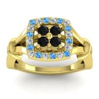Black Onyx Fashion Ring In 14k Yellow Gold With Swiss Blue Topaz And Lab Diamond – Pattaka Simple Ring