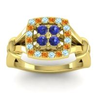 Blue Sapphire Fashion Ring In 14k Yellow Gold With Aquamarine And Citrine – Pattaka Simple Ring