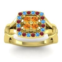 Citrine Fashion Ring In 14k Yellow Gold With Ruby And Swiss Blue Topaz – Pattaka Simple Ring