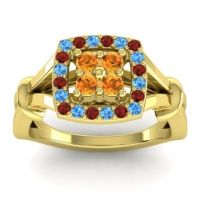 Citrine Fashion Ring In 14k Yellow Gold With Swiss Blue Topaz And Garnet – Pattaka Simple Ring
