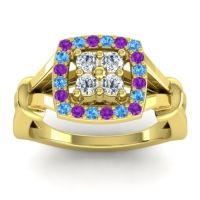 Lab Diamond Fashion Ring In 14k Yellow Gold With Amethyst And Swiss Blue Topaz – Pattaka Simple Ring