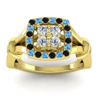 Lab Diamond Fashion Ring In 14k Yellow Gold With Black Onyx And Swiss Blue Topaz – Pattaka Simple Ring