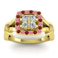 Lab Diamond Fashion Ring In 14k Yellow Gold With Pink Tourmaline And Garnet – Pattaka Simple Ring