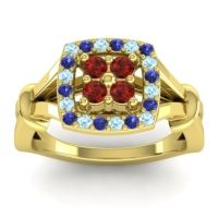 Garnet Fashion Ring In 14k Yellow Gold With Aquamarine And Blue Sapphire – Pattaka Simple Ring