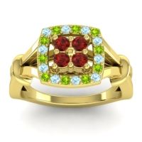 Garnet Fashion Ring In 14k Yellow Gold With Aquamarine And Peridot – Pattaka Simple Ring