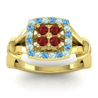 Garnet Fashion Ring In 14k Yellow Gold With Aquamarine And Swiss Blue Topaz – Pattaka Simple Ring