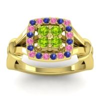 Peridot Fashion Ring In 14k Yellow Gold With Blue Sapphire And Pink Tourmaline – Pattaka Simple Ring