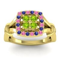 Peridot Fashion Ring In 14k Yellow Gold With Pink Tourmaline And Blue Sapphire – Pattaka Simple Ring
