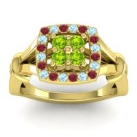 Peridot Fashion Ring In 14k Yellow Gold With Ruby And Aquamarine – Pattaka Simple Ring