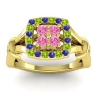 Pink Tourmaline Fashion Ring In 14k Yellow Gold With Blue Sapphire And Peridot – Pattaka Simple Ring