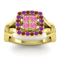 Pink Tourmaline Fashion Ring In 14k Yellow Gold With Ruby And Amethyst – Pattaka Simple Ring