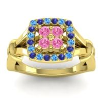 Pink Tourmaline Fashion Ring In 14k Yellow Gold With Swiss Blue Topaz And Blue Sapphire – Pattaka Simple Ring