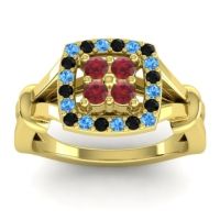 Ruby Fashion Ring In 14k Yellow Gold With Swiss Blue Topaz And Black Onyx – Pattaka Simple Ring