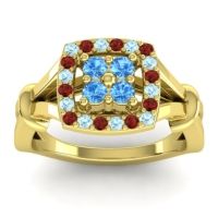 Swiss Blue Topaz Fashion Ring In 14k Yellow Gold With Aquamarine And Garnet – Pattaka Simple Ring