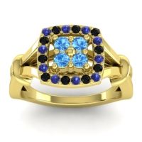 Swiss Blue Topaz Fashion Ring In 14k Yellow Gold With Blue Sapphire And Black Onyx – Pattaka Simple Ring