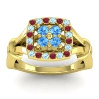 Swiss Blue Topaz Fashion Ring In 14k Yellow Gold With Ruby And Aquamarine – Pattaka Simple Ring