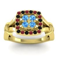 Swiss Blue Topaz Fashion Ring In 14k Yellow Gold With Ruby And Black Onyx – Pattaka Simple Ring