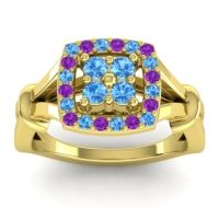 Swiss Blue Topaz Fashion Ring In 14k Yellow Gold With Amethyst – Pattaka Simple Ring