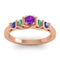 Amethyst Fashion Ring In 18K Rose Gold With Emerald And Blue Sapphire – Sapallava Dainty Ring