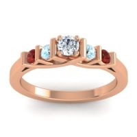 Diamond Fashion Ring In 14K Rose Gold With Aquamarine And Garnet – Sapallava Dainty Ring