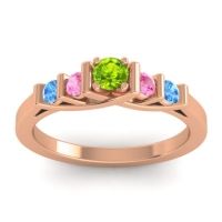 Peridot Fashion Ring In 14K Rose Gold With Pink Tourmaline And Swiss Blue Topaz – Sapallava Dainty Ring