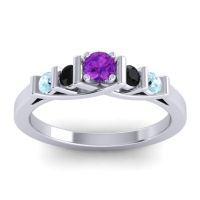 Amethyst Fashion Ring In 14k White Gold With Black Onyx And Aquamarine – Sapallava Dainty Ring